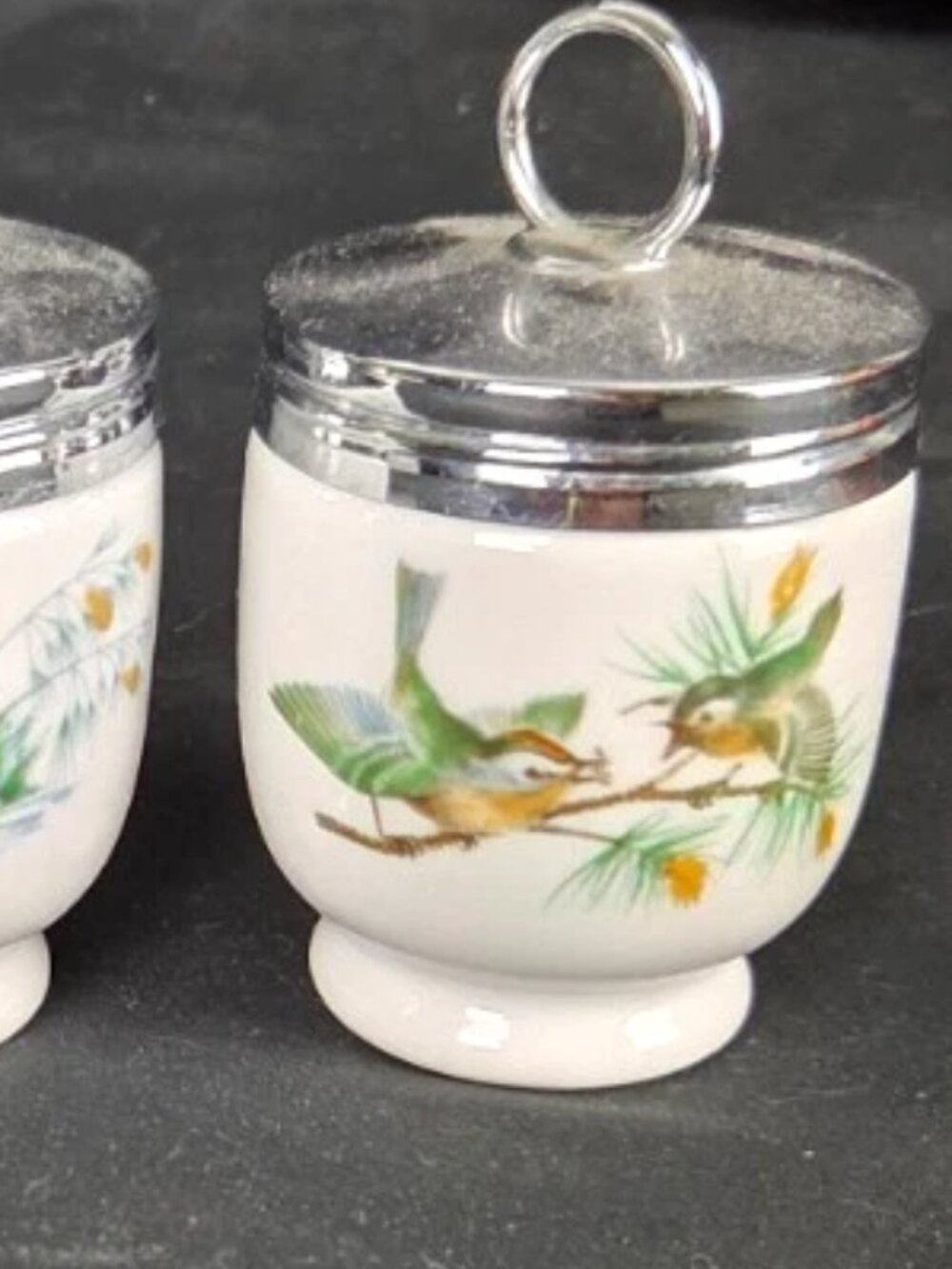 3 Vintage Royal Worcester Porcelain Egg Coddlers Flower & Birds - Picture 3 of 5